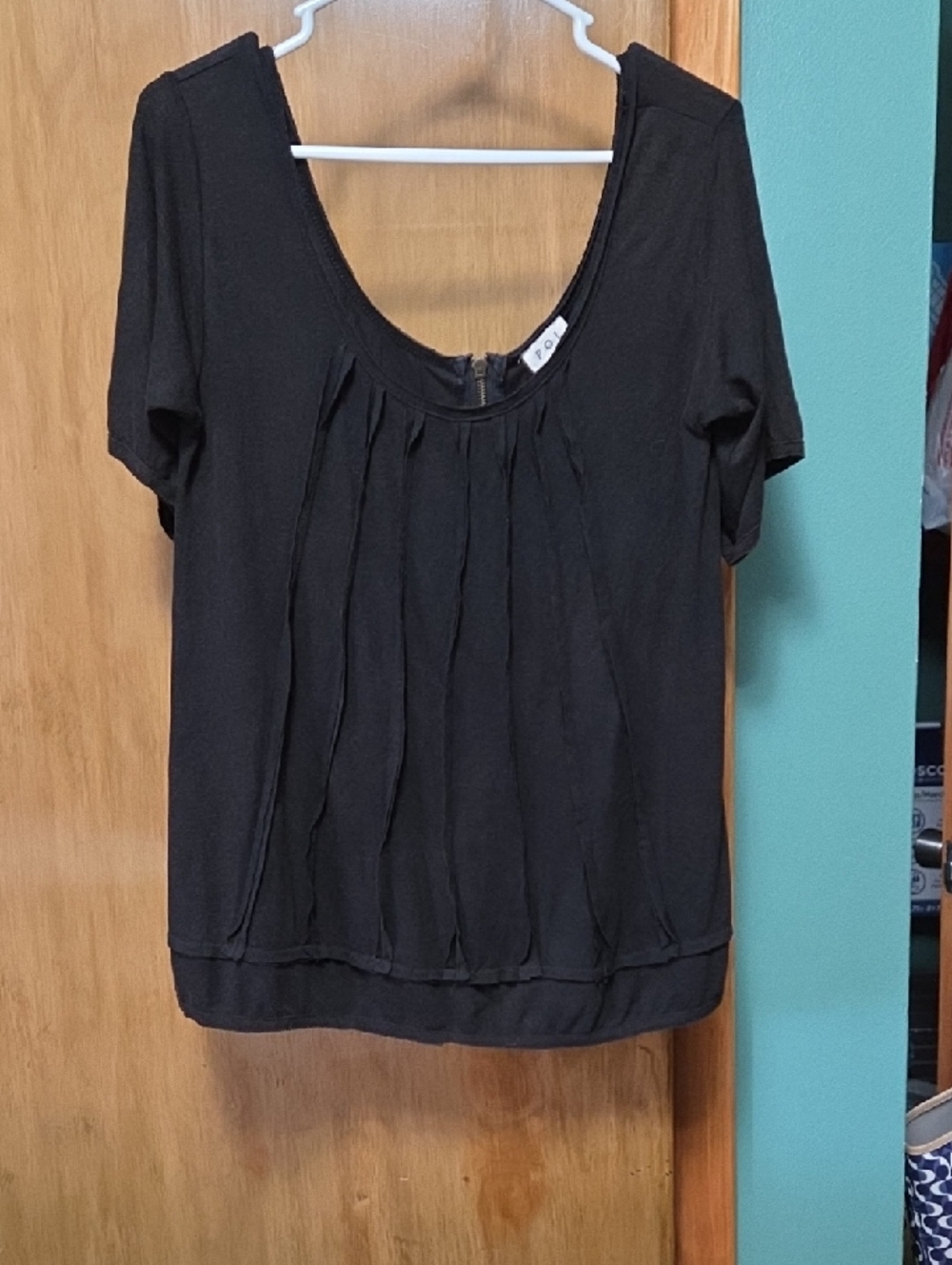 **2 for $10** POL Black Scoop Neck Pleated Short Sleeve Top